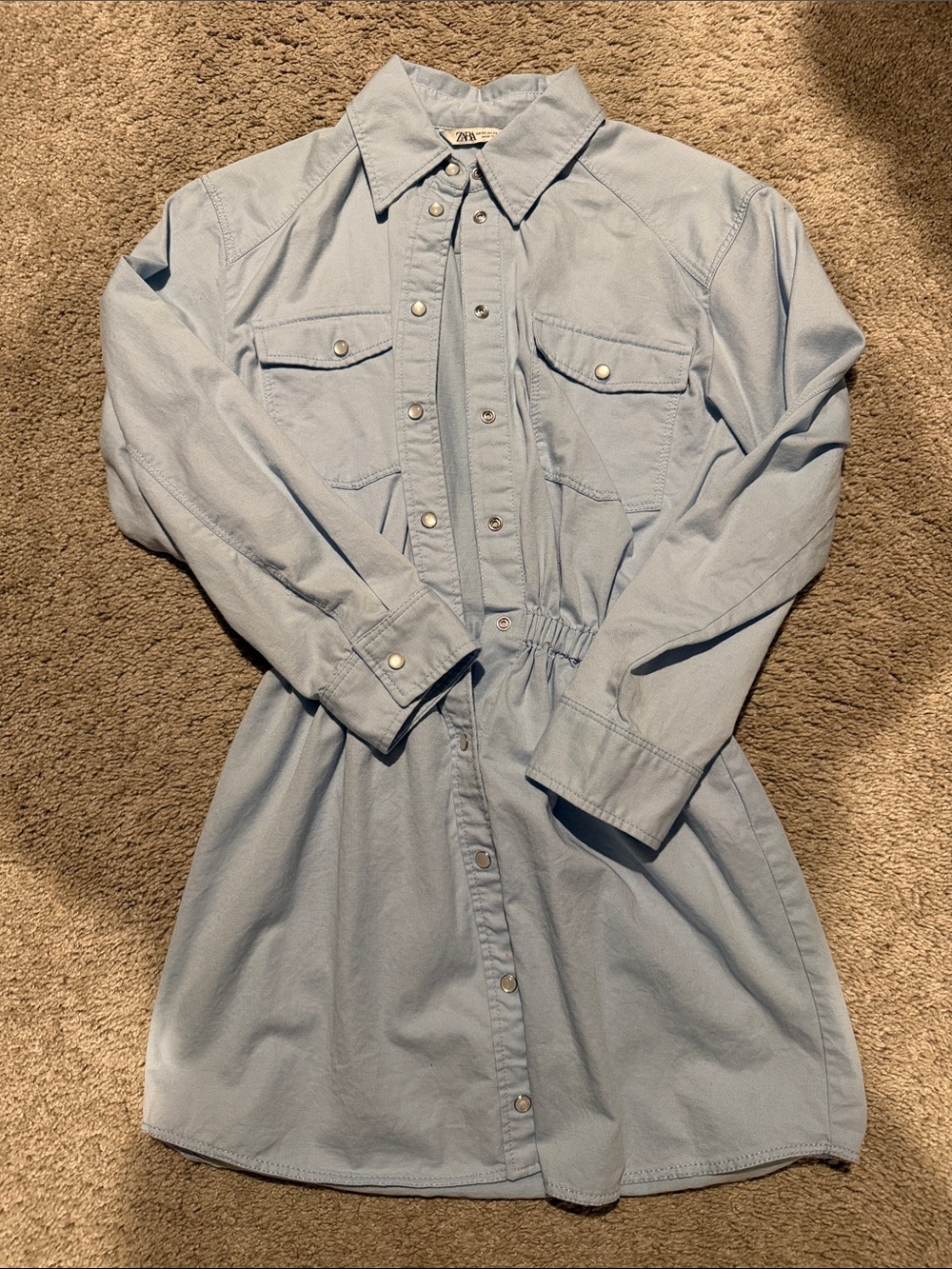 Zara Light Blue Button-Up Shirt Dress
